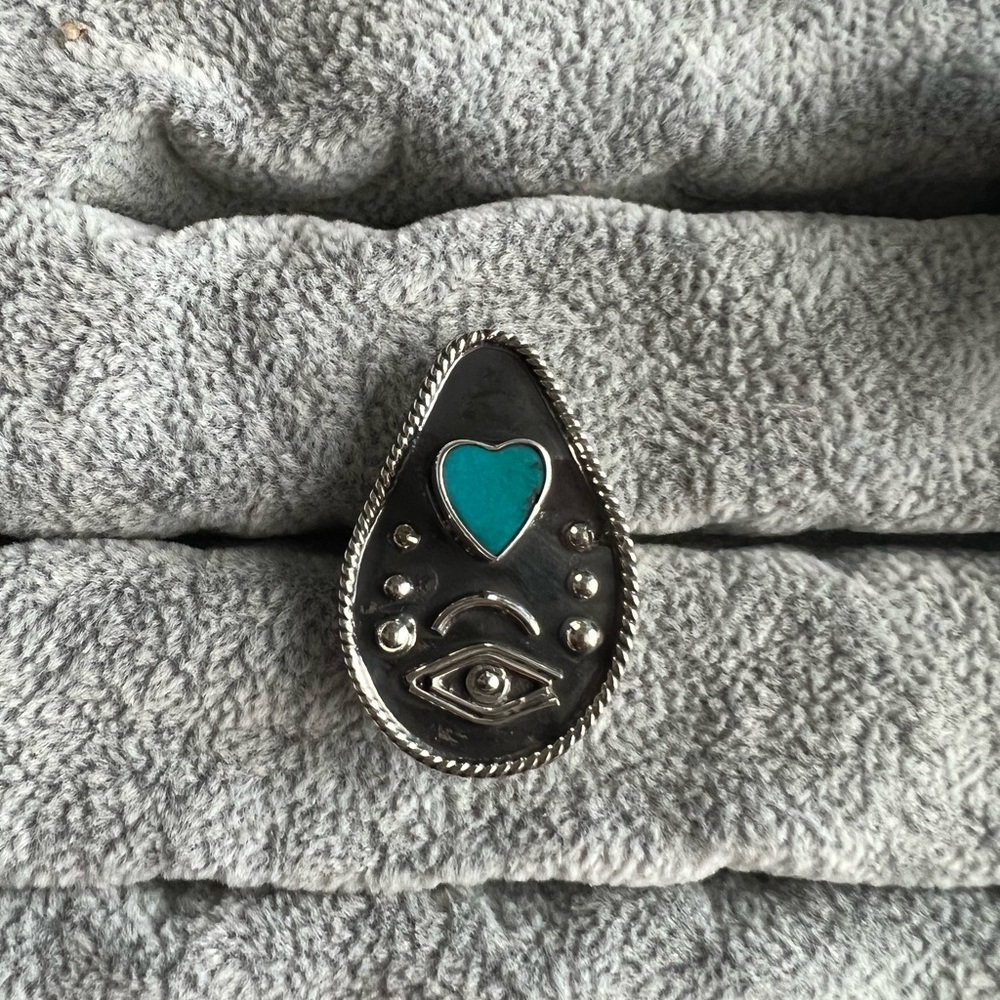 Evil eye Sterling silver ring Genuine gemstone .925 - Picture 3 of 7